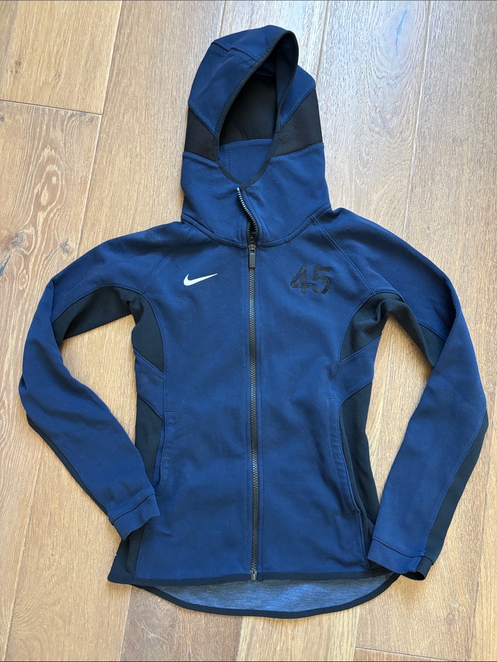 Nike Women's Dark Blue Hooded Full-Zip Training Jacket with Black Panels